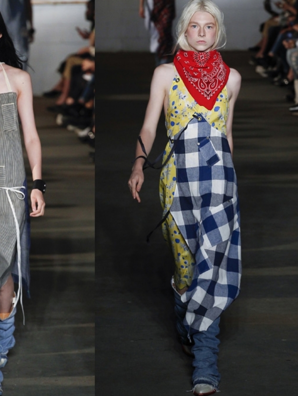 R13 Yellow Floral, Pastel Floral and Blue Check Double Apron Maxi Dress - Picture 4 of 4